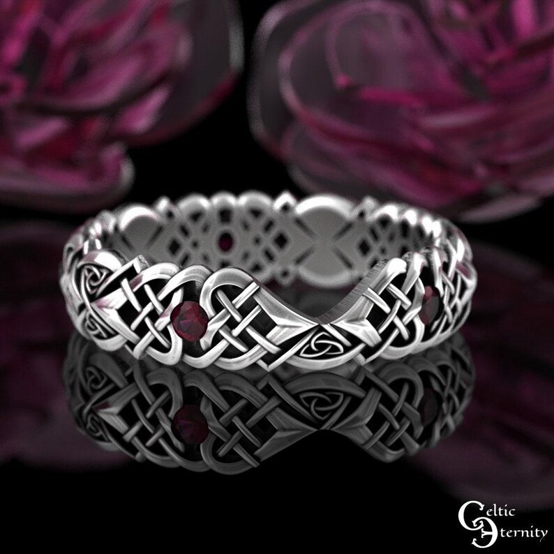 Fitted Ruby Engagement Ring Set, Sterling Matching Celtic Wedding Ring ...