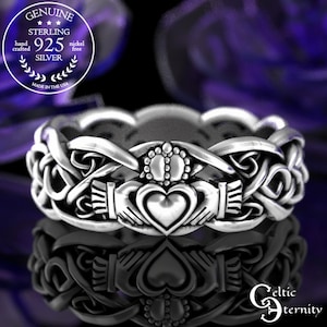 Sterling Silver Claddagh Ring, Modern Claddagh Wedding Ring, Celtic Knot Silver Heart Ring, Irish Love Ring, Claddagh Ring, Handfasting 1683