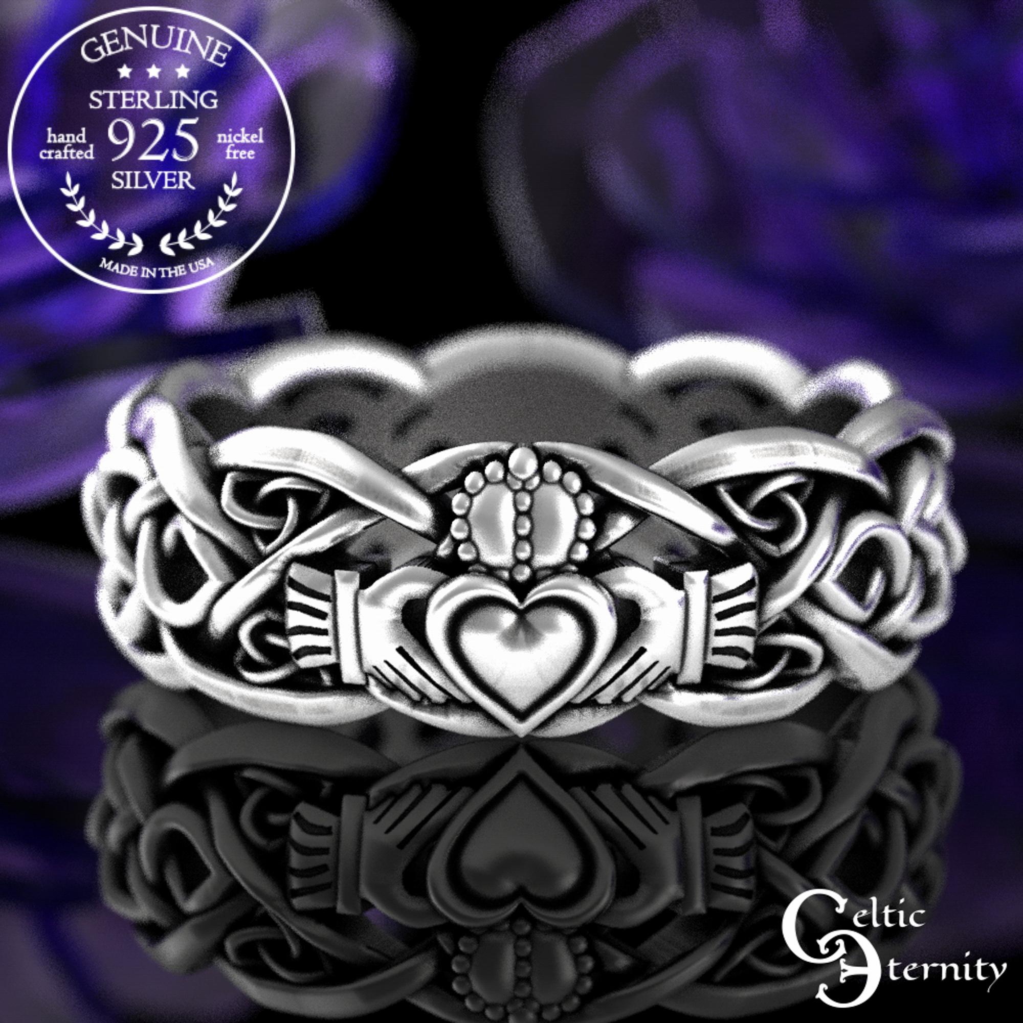 925 Sterling Silver Claddagh Irish Celtic Heart Signet Ring – Sizes K To S