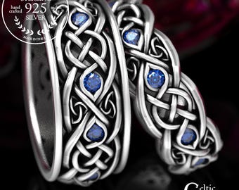 Matching Wedding Ring Set, Sapphire & Sterling Silver, Infinity Ring Set, Celtic Wedding Ring Set, Sterling Silver Infinity Rings, 1096 1052