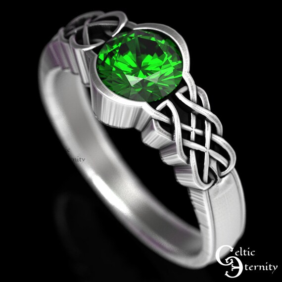 Celtic Emerald Engagement Ring, Emerald Solitaire Ring, Emerald & Silver Wedding Ring, Celtic Engagement Ring, Unique Engagement Ring, 1032