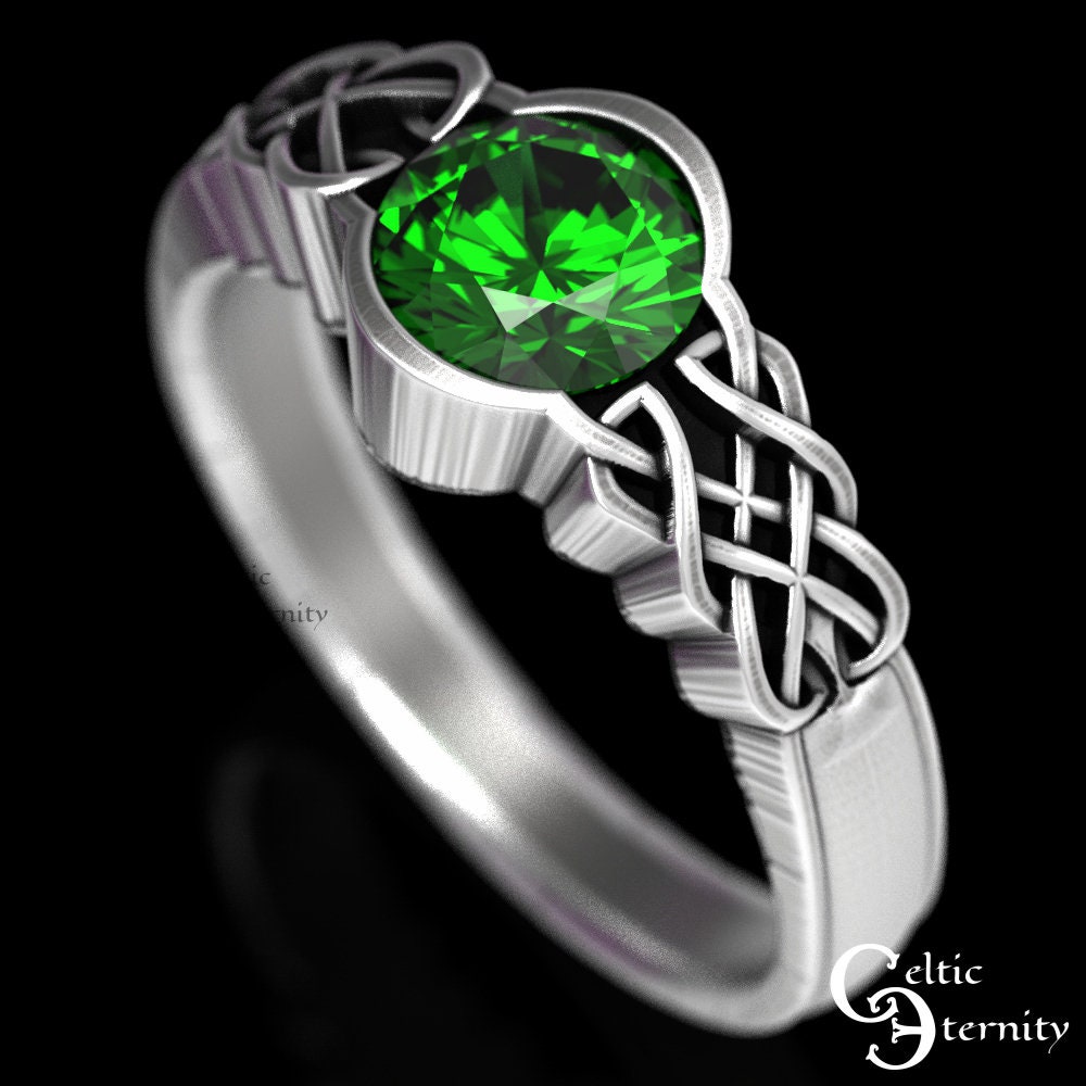 Celtic Emerald Engagement Ring, Emerald Solitaire Ring, Emerald