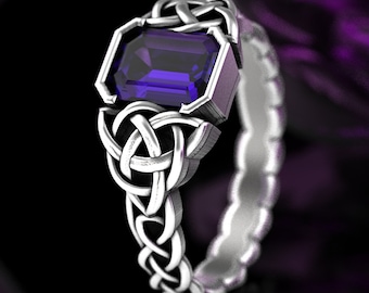 Celtic Engagement Ring, Amethyst & Sterling Wedding Ring, Unique Engagement Ring, Amethyst Engagement Ring, Magical Jewelry, 1306