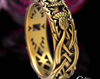 Womens Gold Thistle Ring, 10K Irish Thistle Wedding Ring, Womens Gold Irish Wedding Band, 10K Womens Thistle Ring, 10K Womens Scottish 1941