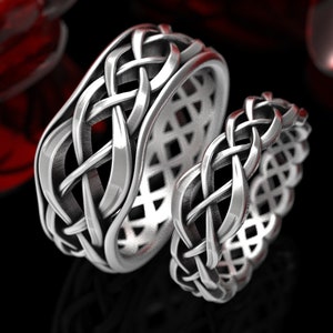 Celtic Knot Wedding Band Set, 925 Sterling Silver Wedding Ring Set, His Hers Irish Wedding Bands, Matching Celtic Knotwork Rings, 1109 1110