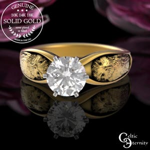 Gold/White Gold Owl Solitaire Engagement Ring, 1 Carat Moissanite Barn Owl Wedding Ring, Womens Great Horned Owl, Bird Diamond Ring, 3166