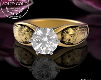 Gold/White Gold Owl Solitaire Engagement Ring, 1 Carat Moissanite Barn Owl Wedding Ring, Womens Great Horned Owl, Bird Diamond Ring, 3166