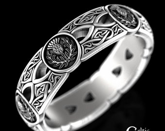 Sterling Silver Thistle Wedding Band, Womens Scottish Wedding Ring, Thistle Celtic Silver Ring, Classic Irish Thistle Wedding Band, 4407