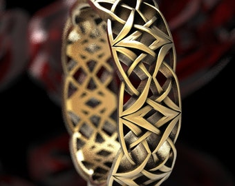 Celtic Gold Love Knot Ring, Woven Celtic Wedding Ring, Viking Celtic Wedding Band, Norse Knot Gold Ring 10K 14K 18K or Platinum 1299