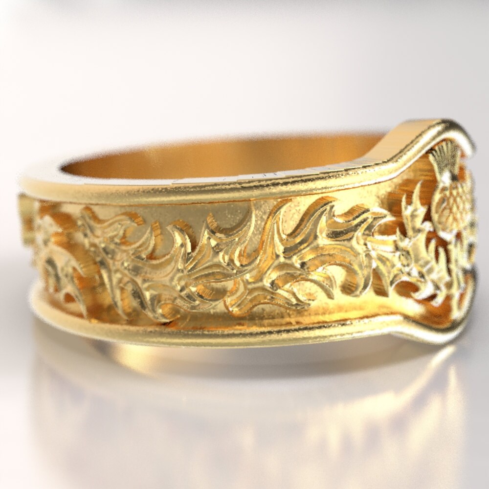 Scottish Gold Thistle Ring with Leaves in Eternity Wedding Ring Design ...