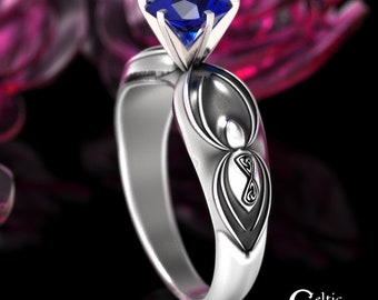 Sterling Spider Engagement Ring, Sapphire Spider Ring, Celtic Spider Wedding Ring, Spider Wedding Ring, Silver Spider Engagement Ring, 1883