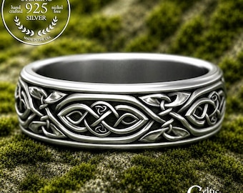 Mens Silver Infinity Welsh Knotwork Ring, Sterling Scottish Groom Wedding Band, Interwoven Celtic Design for Traditional Irish Wedding, 2006