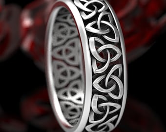 Celtic Wedding Ring, Trinity Knot Mens Wedding Ring, Sterling Silver Celtic Wedding Band, Mens Celtic Wedding Ring In Silver, 200