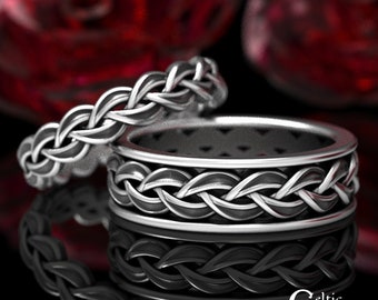 Matching Silver Ring Set, Celtic Wedding Ring Set, His Hers Sterling Silver Rings, Classic Wedding Rings, Matching Wedding Rings, 1614 1058