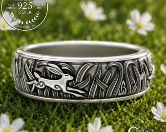 Celtic Rabbit Ring, Sterling Rabbit Ring, Silver Rabbit Ring, Sterling Silver Rabbit Wedding Ring, Bunny Ring, Rabbit Wedding Band, 1906