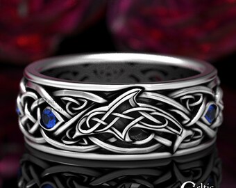 Celtic Dolphin Ring, Sterling Silver Dolphin Ring, Sapphire Infinity Wedding Band, Sea Animal Ring, Celtic Wedding Band, Porpoise Ring 1690