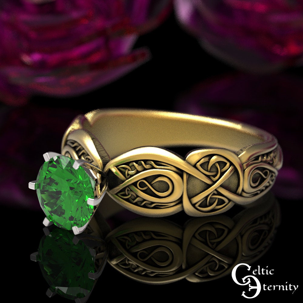 Emerald Irish Engagement Ring, Gold Irish Engagement Ring, White Gold