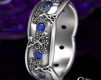 Celtic Tree Ring, Sapphire & Sterling Tree of Life, Kabbalah Silver Ring, Tree of Life Wedding Ring, Tree Wedding Ring, Pagan Ring, 1365