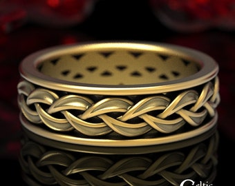 Mens Gold Braided Celtic Ring, Gold Weave Ring, Braided Wedding Band, Braided Wedding Ring, White Gold Mens Ring, Platinum Celtic Ring, 1614