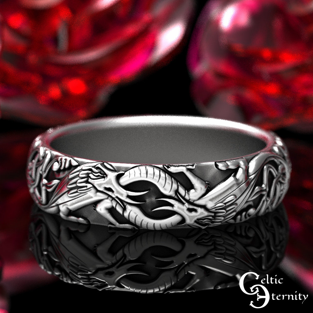 Celtic Viking Dragon Ring| Oxidized Sterling Silver| Gaelsong