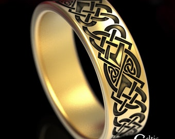 Gold Heart Ring, Gold Celtic Heart Ring, Heart Celtic Ring, Solid Gold Celtic Ring, Engraved Celtic Ring, Celtic Wedding Band, 1563