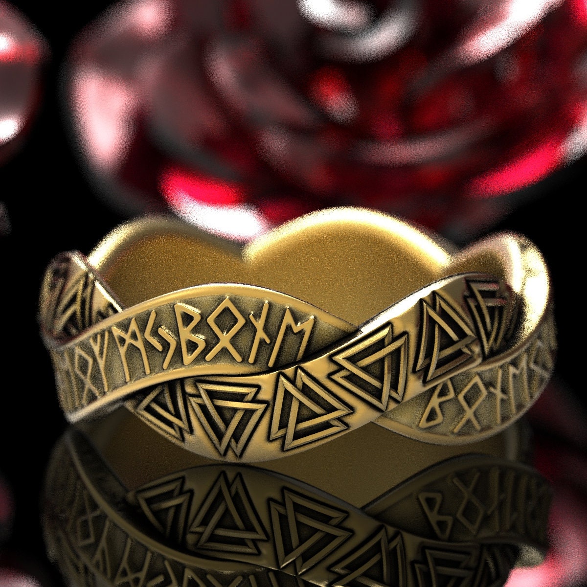 Rune & Valknut Ring, Viking Rune Wedding Band, Magical Rune Ring