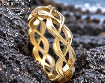 Gold Celtic Wedding Ring, Women's Gold Celtic Ring, Celtic Woven Wedding Band Made in 10K 14K 18K or Platinum, Simple Wedding Ring, 1328