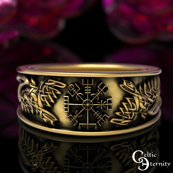 10K Mens Viking Ring Gold Raven Ring 14K Raven Wedding Band Etsy