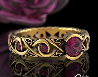 Ruby Engagement Ring, Gold Celtic Wedding Ring, Celtic Engagement Ring in Gold or Platinum, Infinity Wedding Ring, Unique Ruby Ring, 1741