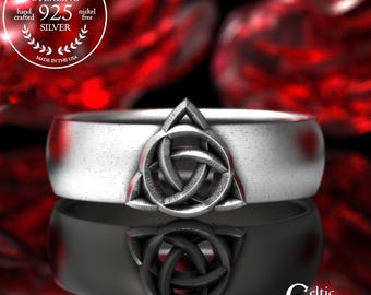 Sterling Bold Trinity Ring, Silver Celtic Trinity Knot Signet Ring, Sacred Wedding Band, Divine Union Ring for Man, Statement Trio Ring, 158