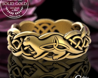10K Womens Irish Otter Ring, Gold Celtic Knotwork Wedding Band, 14K Ocean Wedding Ring, 10K Scottish Wedding Ring, Platinum Otter Ring, 3028