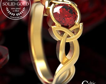 Celtic Ruby Engagement Ring, Gold Engagement Ring, Ruby Solitaire Ring, Platinum Ruby Ring, Celtic Wedding Ring, Gold Ruby Ring, 405