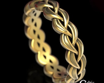 Gold Braided Celtic Ring, Gold Weave Ring, Braided Wedding Band, Braided Wedding Ring, White Gold Eternity Ring, Platinum Celtic Ring, 1058