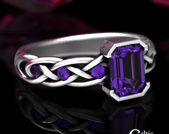 Emerald-Cut Engagement Ring, Sterling Silver Amethyst Engagement Ring, Womens Engagement Ring, Sterling Amethyst Irish Engagement Ring, 1849