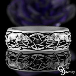 Direwolf Ring, Sterling Silver Wolf Ring, Silver Viking Ring, Mens Wedding Band, Mens Wolf Ring, Wolf Stark Ring, Winterfell Ring, 1747