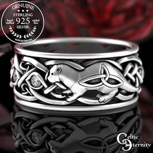 Sterling Celtic Otter Ring, Otter Wedding Ring, Moissanite Otter Ring, Otter Jewelry, Irish Otter Ring, Celtic Animal Ring, 3026