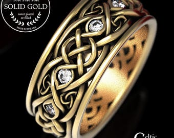 Infinity Wedding Band With Moissanites, Gold Celtic Ring, Unique Wedding Ring, Celtic Wedding Band, Made 10K 14K 18K Gold or Platinum 1096