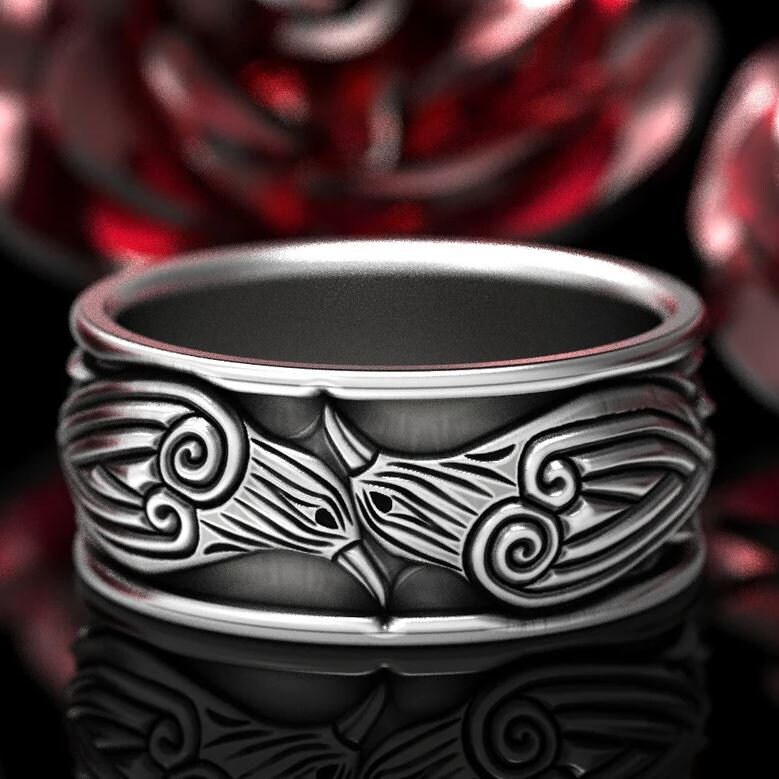 Mens Gold Raven Ring Hugin Munin 10K Viking Raven Ring 14K