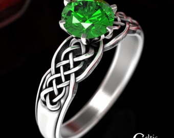 Celtic Emerald Engagement Ring, Sterling Engagement Ring, Irish Emerald Engagement Ring, Sterling Irish Ring, Women Celtic Wedding Ring 1867