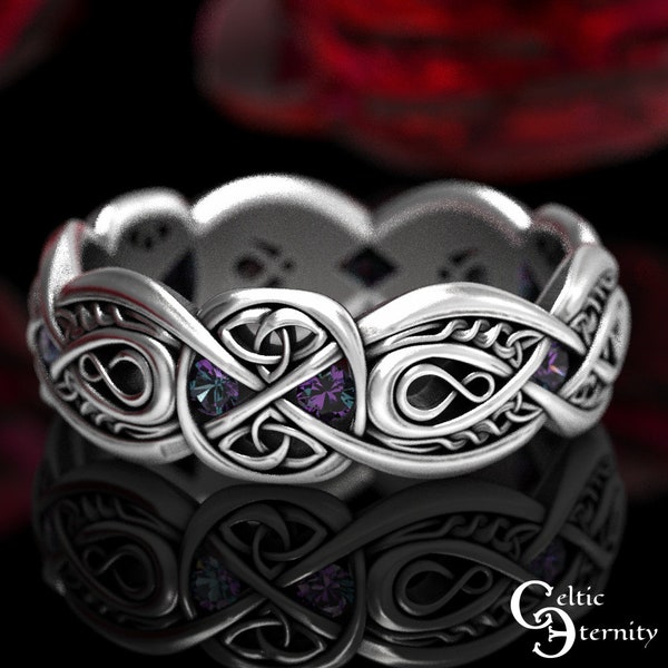 Celtic Infinity Wedding Band with Alexandrite, Sterling Silver Alexandrite Celtic Ring, Trinity Knot Alexandrite Ring, Sterling Ring, 1411