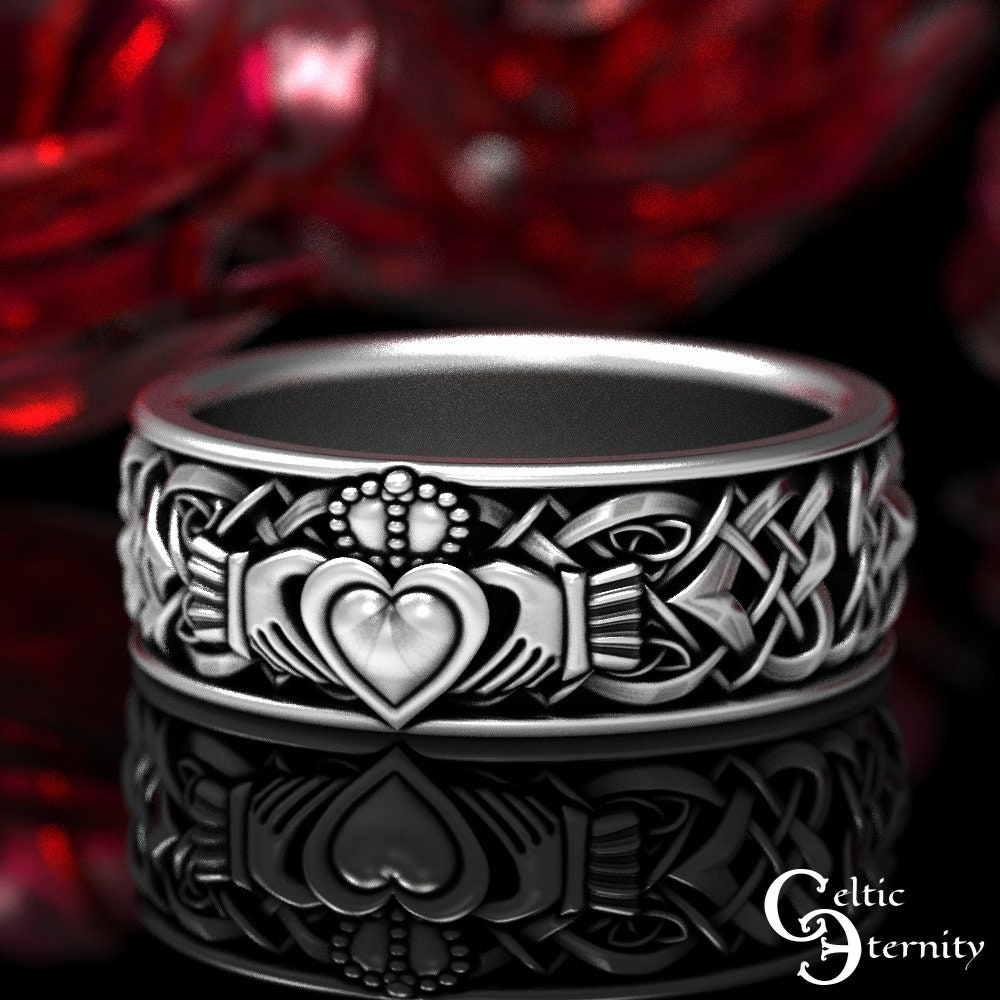 Engraved Celtic Claddagh Ring, Made in Ireland