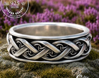Sterling Irish Groom's Wedding Ring, Silver Celtic Men's Wedding Band, Interwoven Irish Knotwork Marriage Ring, Life Partner Ring, 1419