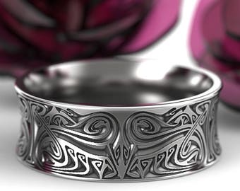 Sterling Silver Engraved Norse Wedding Ring, Viking Wedding Band, Men's Wide Asatru Handfasting Ring, Silver Wyrd Eternal Loop Ring, 1783