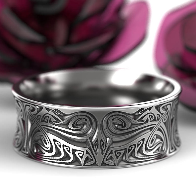 Engraved Norse Wedding Ring With Dramatic Design in Sterling | Etsy