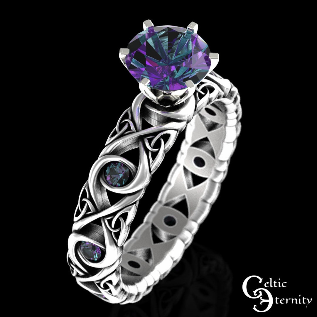 Celtic Alexandrite Engagement Ring, Sterling Alexandrite Ring