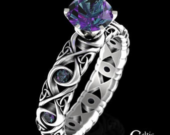 Celtic Alexandrite Engagement Ring, Sterling Alexandrite Ring, Alexandrite Wedding Ring, Womens Alexandrite Ring, Silver Bridal Ring, 4741