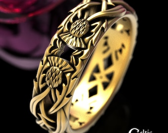 Womens Gold Thistle Ring, 10K Irish Thistle Wedding Ring, Womens Gold Irish Wedding Band, 10K Womens Thistle Ring, 10K Womens Scottish 1941
