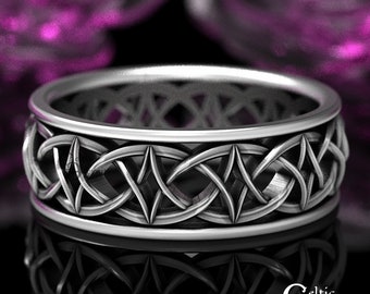 Celtic Wedding Band Sterling, Men Viking Wedding Band, Modern Knotwork Ring, Diamond Weave Ring, Mens Infinity Band, Eternity Ring, 108