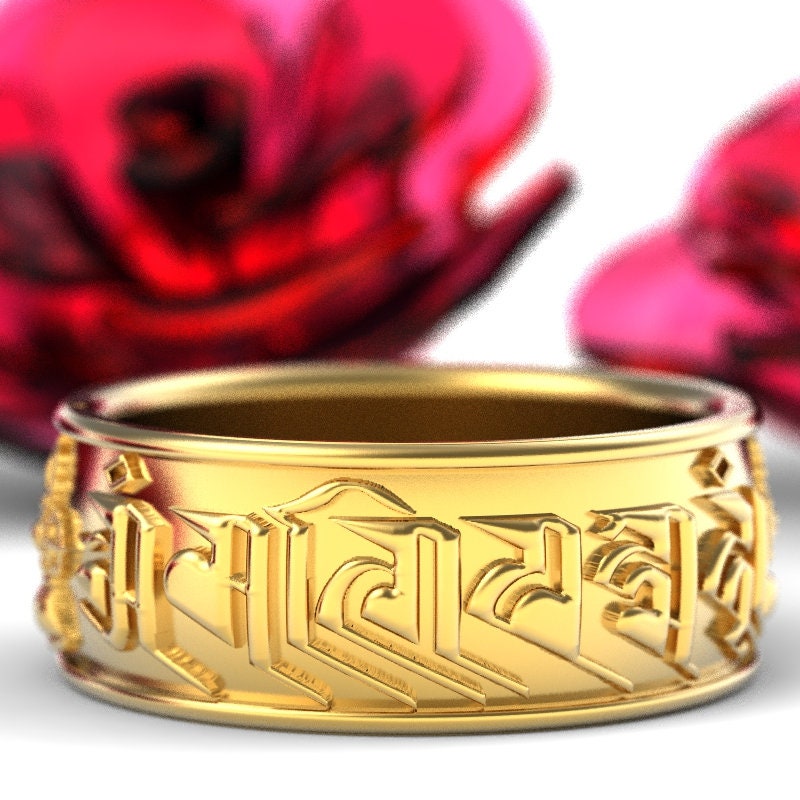 RESERVED FOR Jeanne 18K Gold Custom Buddhist Mantra Ring, Buddhist