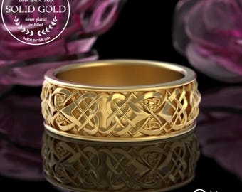Mens Celtic Woven Ring, Gold or White Gold Celtic Wedding Ring, Mens Gold Wedding Band, Mens Celtic Wedding Ring, Gold Knotwork Ring, 4012